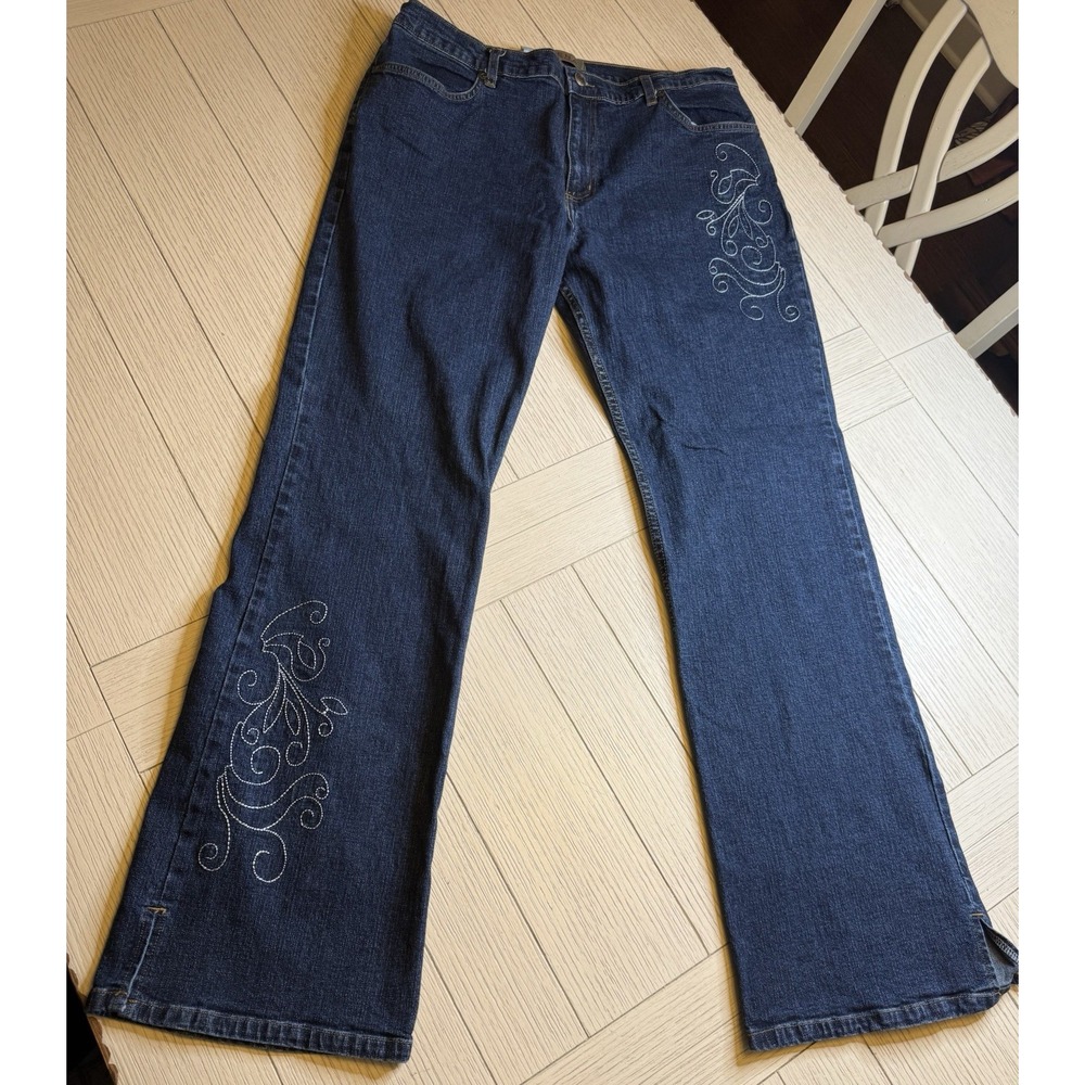 Zena Jeans Womens Sz 14 Bootcut Split Bottom Embroided Denim Blue. Boho Cottage